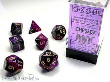 Chessex Würfel CHX26440 - Black-Purple w/gold Gemini™ Polyhedral 7-Die Sets