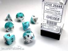 Chessex Würfel CHX26444 - White-Teal w/black Gemini™ Polyhedral 7-Die Sets