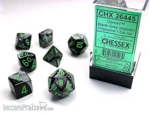 Chessex Würfel CHX26445 - Black-Grey w/green Gemini™ Polyhedral 7-Die Sets