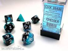 Chessex Würfel CHX26446 - Black-Shell w/white Gemini™ Polyhedral 7-Die Sets