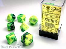 Chessex Würfel CHX26454 - Green-Yellow w/silver Gemini™ Polyhedral 7-Die Sets