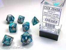 Chessex Würfel CHX26456 - Steel-Teal w/white Gemini™ Polyhedral 7-Die Sets