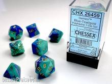 Chessex Würfel CHX26459 - Blue-Teal w/gold Gemini™ Polyhedral 7-Die Sets