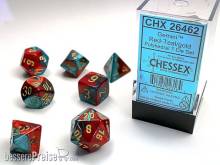 Chessex Würfel CHX26462 - Red-Teal with gold Gemini™ Polyhedral 7-Die Sets