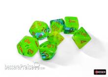 Chessex CHX26470 - Gemini® Polyhedral Plasma Green-Teal/orange Luminary 7-Die Set