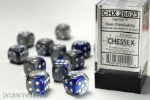 Chessex Würfel CHX26623 - Blue-Steel w/white Gemini™ 16mm d6 with pips Dice Blocks™ (12 Dice)