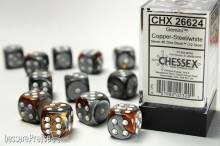 Chessex Würfel CHX26624 - Copper-Steel w/white Gemini™ 16mm d6 with pips Dice Blocks™ (12 Dice)