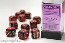 Chessex Würfel CHX26626 - Purple-Red w/gold Gemini™ 16mm d6 with pips Dice Blocks™ (12 Dice)
