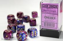 Chessex Würfel CHX26628 - Blue-Purple w/gold Gemini™ 16mm d6 with pips Dice Blocks™ (12 Dice)