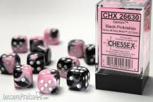 Chessex Würfel CHX26630 - Black-Pink w/white Gemini™ 16mm d6 with pips Dice Blocks™ (12 Dice)