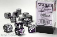 Chessex Würfel CHX26632 - Purple-Steel w/white Gemini™ 16mm d6 with pips Dice Blocks™ (12 Dice)