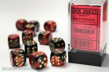 Chessex Würfel CHX26633 - Black-Red w/gold Gemini™ 16mm d6 with pips Dice Blocks™ (12 Dice)