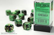 Chessex Würfel CHX26639 - Black-Green w/gold Gemini™ 16mm d6 with pips Dice Blocks™ (12 Dice)