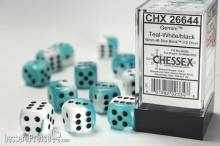 Chessex Würfel CHX26644 - White-Teal w/black Gemini™ 16mm d6 with pips Dice Blocks™ (12 Dice)