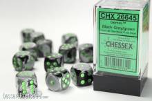 Chessex Würfel CHX26645 - Black-Grey w/green Gemini™ 16mm d6 with pips Dice Blocks™ (12 Dice)