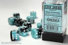Chessex Würfel CHX26646 - Black-Shell w/white Gemini™ 16mm d6 with pips Dice Blocks™ (12 Dice)