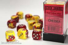 Chessex Würfel CHX26650 - Red-Yellow w/silver Gemini™ 16mm d6 with pips Dice Blocks™ (12 Dice)