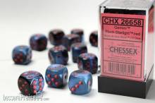 Chessex Würfel CHX26658 - Black-Starlight w/red Gemini™ 16mm d6 with pips Dice Blocks™ (12 Dice)