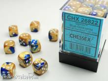 Chessex Würfel CHX26822 - Blue-Gold w/white Gemini™ 12mm d6 with pips Dice Blocks™ (36 Dice)