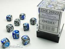 Chessex Würfel CHX26823 - Blue-Steel w/white Gemini™ 12mm d6 with pips Dice Blocks™ (36 Dice)