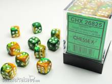Chessex Würfel CHX26825 - Gold-Green w/white Gemini™ 12mm d6 with pips Dice Blocks™ (36 Dice)