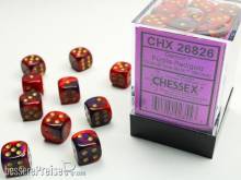Chessex Würfel CHX26826 - Purple-Red w/gold Gemini™ 12mm d6 with pips Dice Blocks™ (36 Dice)