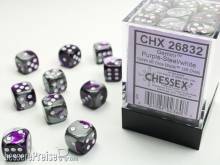 Chessex Würfel CHX26832 - Purple-Steel w/white Gemini™ 12mm d6 with pips Dice Blocks™ (36 Dice)