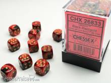 Chessex Würfel CHX26833 - Black-Red w/gold Gemini 12mm d6 with pips Dice Blocks (36 Dice)
