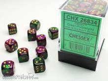 Chessex Würfel CHX26834 - Green-Purple w/gold Gemini™ 12mm d6 with pips Dice Blocks™ (36 Dice)