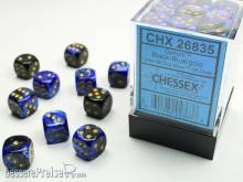 Chessex Würfel CHX26835 - Black-Blue w/gold Gemini™ 12mm d6 with pips Dice Blocks™ (36 Dice)