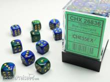 Chessex Würfel CHX26836 - Blue-Green w/gold Gemini™ 12mm d6 with pips Dice Blocks™ (36 Dice)