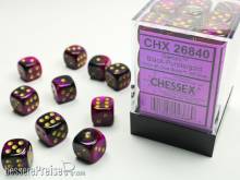 Chessex Würfel CHX26840 - Black-Purple w/gold Gemini™ 12mm d6 with pips Dice Blocks™ (36 Dice)