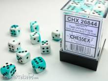 Chessex Würfel CHX26844 - White-Teal w/black Gemini™ 12mm d6 with pips Dice Blocks™ (36 Dice)