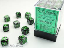 Chessex Würfel CHX26845 - Black-Grey w/green Gemini 12mm d6 with pips Dice Blocks (36 Dice)