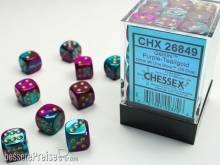 Chessex Würfel CHX26849 - Purple-Teal w/gold Gemini 12mm d6 with pips Dice Blocks (36 Dice)