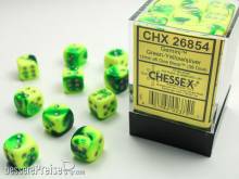 Chessex Würfel CHX26854 - Green-Yellow w/silver Gemini™ 12mm d6 with pips Dice Blocks™ (36 Dice)