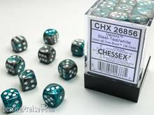 Chessex Würfel CHX26856 - Steel-Teal w/white Gemini™ 12mm d6 with pips Dice Blocks™ (36 Dice)