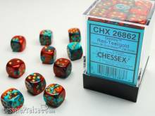Chessex Würfel CHX26862 - Red-Teal with gold Gemini™ 12mm d6 with pips Dice Blocks™ (36 Dice)