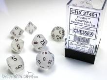 Chessex Würfel CHX27401 - Frosted™ Clear w/black Signature™ Polyhedral 7-Die Sets