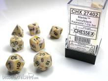 Chessex Würfel CHX27402 - Marble Ivory w/black Signature™ Polyhedral 7-Die Sets