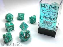 Chessex Würfel CHX27403 - Marble Oxi-Copper™ w/white Polyhedral 7-Die Sets