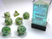 Chessex Würfel CHX27409 - Marble™ Green w/dark green Signature™ Polyhedral 7-Die Sets