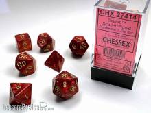 Chessex Würfel CHX27414 - Scarab™ Scarlet™ w/gold Signature™ Polyhedral 7-Die Sets