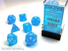Chessex Würfel CHX27416 - Frosted™ Caribbean Blue™ w/white Signature™ Polyhedral 7-Die Sets