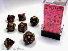 Chessex Würfel CHX27419 - Scarab™ Blue Blood™ w/gold Signature™ Polyhedral 7-Die Sets