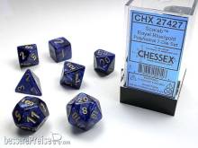 Chessex Würfel CHX27427 - Scarab™ Royal Blue w/gold Signature™ Polyhedral 7-Die Sets