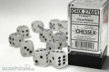 Chessex Würfel CHX27601 - Frosted™ Clear w/black Signature™ 16mm d6 with pips Dice Blocks™ (12 Dice)
