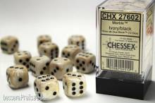 Chessex Würfel CHX27602 - Marble Ivory w/black Signature™ 16mm d6 with pips Dice Blocks™ (12 Dice)