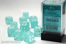 Chessex Würfel CHX27605 - Frosted™ Teal w/white Signature™ 16mm d6 with pips Dice Blocks™ (12 Dice)