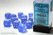 Chessex Würfel CHX27606 - Frosted™ Blue w/white Signature™ 16mm d6 with pips Dice Blocks™ (12 Dice)